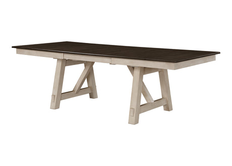 7pc Cottage Style Extendable Dining Table Set Chalk Gray Tow Tone Finish Upholstered Chair Dining Room Wooden Furniture Two Self-Storing Refectory Leaves Solid Wood - sold by Home Elegance USA
