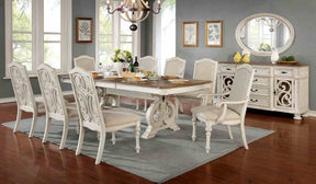 Antique White Dining Room 9pc Set Table W Leaf And 6x Side Chairs 2x Arm Chairs Ivory Fabric Upholstered Seat