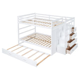 Full Over Full Bunk Bed with Twin Size Trundle and Staircase, White - Home Elegance USA