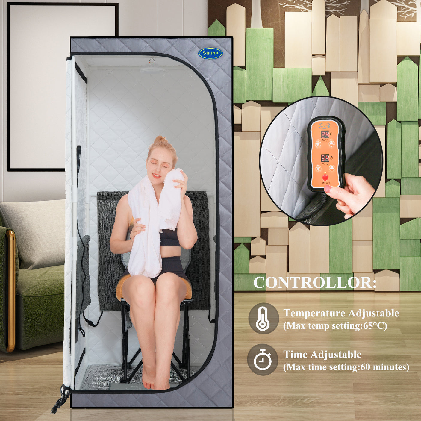 Portable Full Size Grey Infrared Sauna tent–Personal Home Spa, with Infrared Panels, Heating Foot Pad, Controller, Foldable Chair ,Reading light. Easy to Install. Fast heating, with FCC Certification - Home Elegance USA