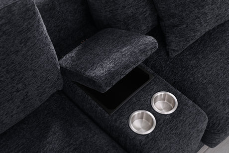 Celine 141.5' Dark Gray Chenille Fabric Corner Sectional Sofa with Right-Facing Chaise, Cupholders, and Charging Ports - sold by Home Elegance USA
