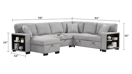Cairo Modern Style Sectional with pullout sleeper, storage 2 Bookcase and USB made with wood and metal in Gray(B009 -NJ Inventory) - sold by Home Elegance USA