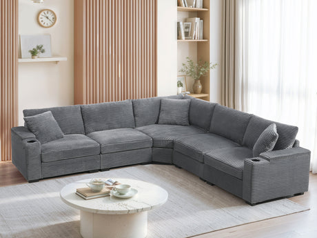 106' Convertible L Shaped Sectional Sofa,Corduroy Corner Couch with Armrest Storage,Cup Holders,USB Charger,Irregular Corner,Oversized Comfy Modular Sofa for Living Room,Apartment,2 Colors - sold by Home Elegance USA
