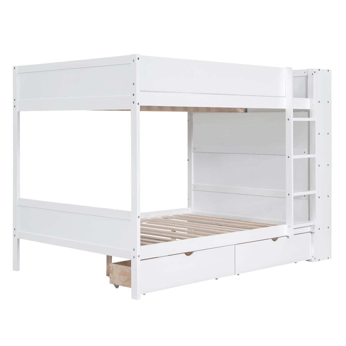 Full over Full Bunk Bed With 2 Drawers and Multi-layer Cabinet, White - Home Elegance USA