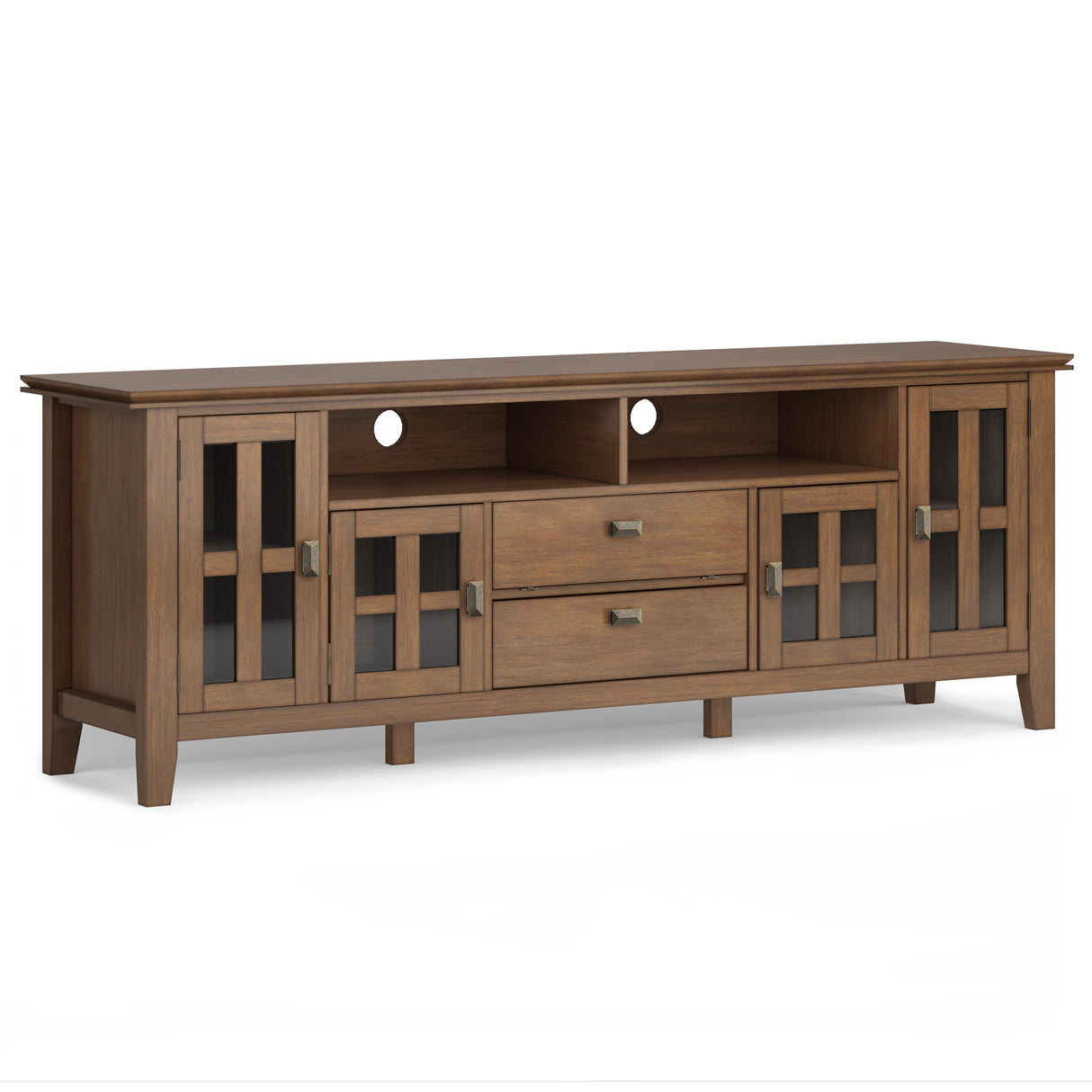 Artisan 72 inch Wide Solid Wood TV Stand in Rustic Natural Aged Brown For TVs up to 80 inches