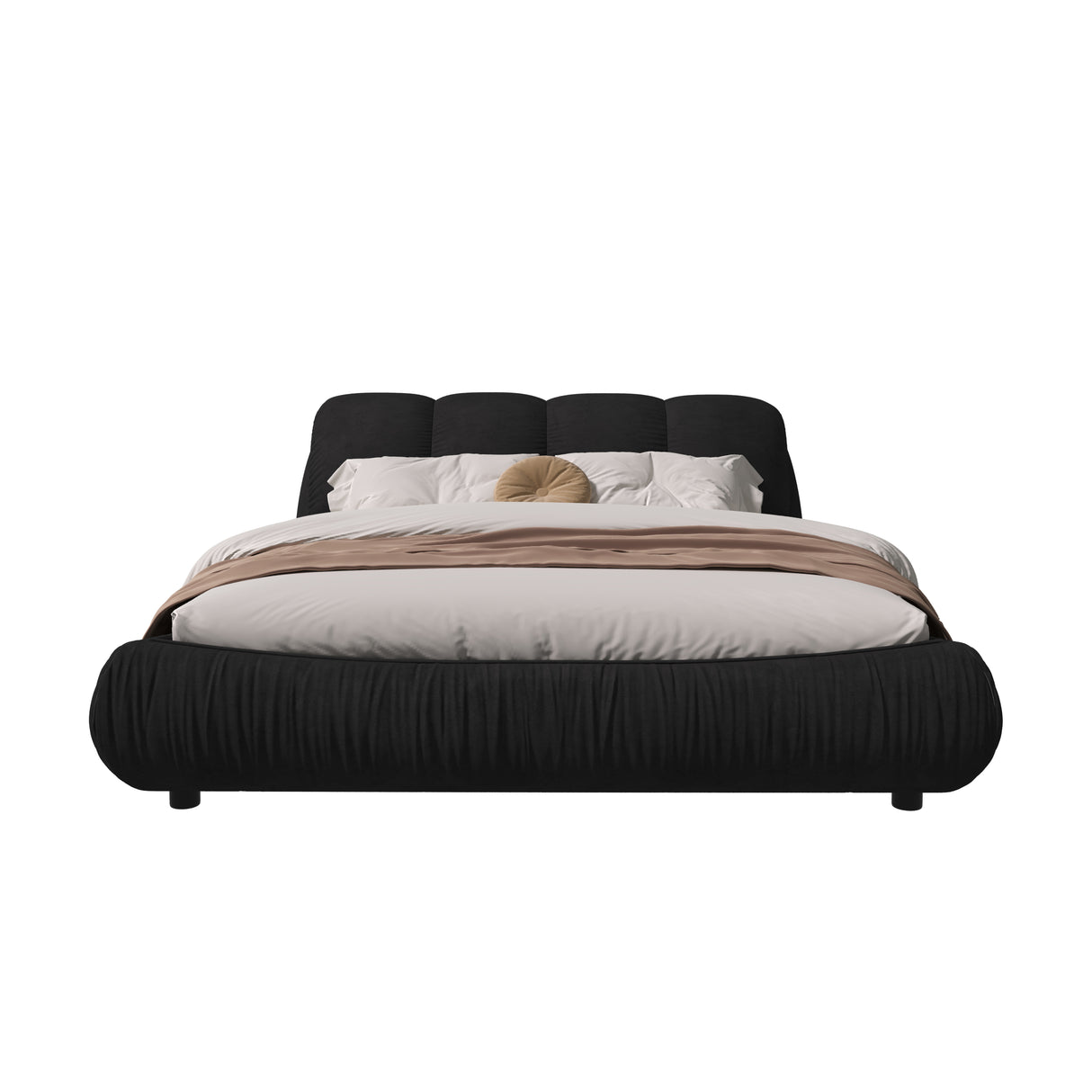 Queen Size Luxury Upholstered Platform Bed with Oversized Padded Backrest and Solid Wood Frame, Suitable for Multiple Heights of Mattresses, Black