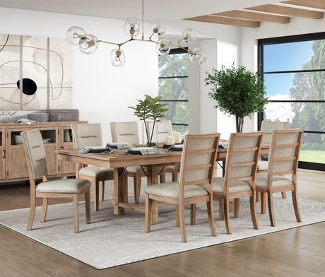 Light Oak Finish 9pc Dining Set Self-Storing Leaf Table and Side Chairs Beige Wooden Dining Furniture