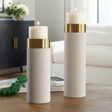 Wessex Pillar Candleholders (Set Of 2) - White / Gold by Uttermost - View 2