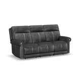 Alexander Power Reclining Sofa With Console, Power Headrest & Lumbar - Weathered Stone Gray | Flexsteel