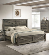 Rustic Gray 1pc Queen Size Bed Unique Design Headboard Simple Wooden Bedroom Furniture Metal Accents