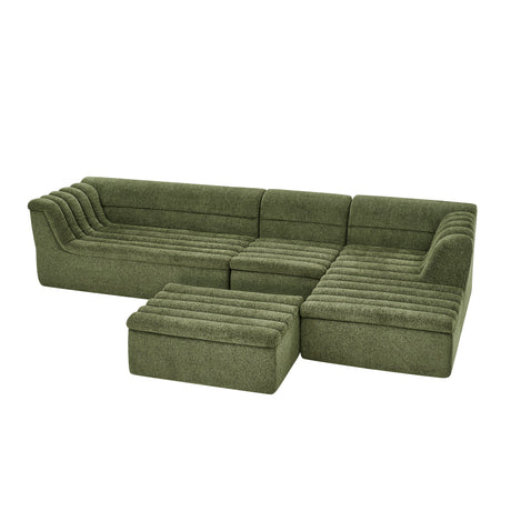 135' U-Shaped Modular Sectional Sofa with Chaise and Movable Ottoman for Living Room, Chenille Upholstered Boneless Couches with Wave-Shaped Armrest, No Pillows Included - sold by Home Elegance USA