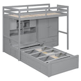 Twin Bunk Bed with Drawers, Wardrobe, Storage Shelves and Hydraulic Bed,Gray - sold by Home Elegance USA