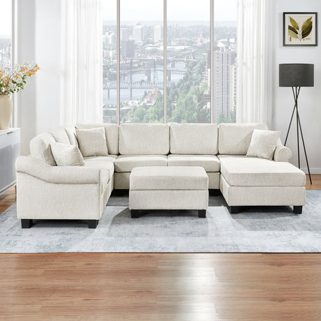 Contemporary U-shaped Sectional Sofa with Movable Storage Ottoman, White Chenille 111.8' - sold by Home Elegance USA