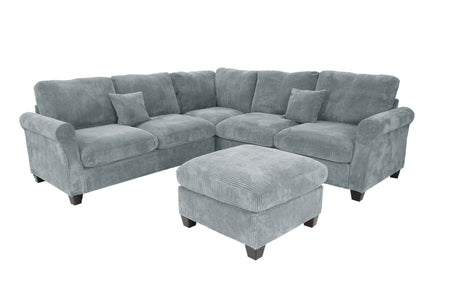 4pc Sectional Set Matching Pillow Cocktail Ottoman Corner Wedge Right And Left Arm Loveseat Corduroy Upholstered Fog Finish Primary Living Room - sold by Home Elegance USA