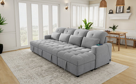 Versatile Oversized U-shaped Sectional Sofa Bed with Storage Chaise Lounges and USB Ports, Gray Chenille, 110.2' - sold by Home Elegance USA