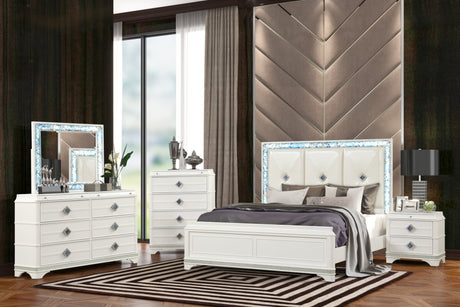 Laguna Modern Style 5 Pc Queen Upholstered Bedroom Set Made with Wood and Crystal Accents in White