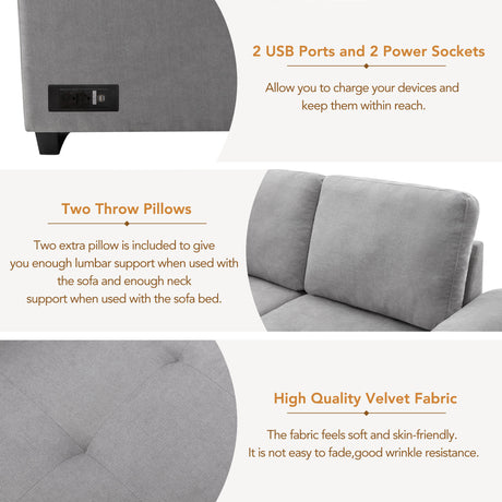 Sleeper Sectional Sofa, L-Shape Corner Couch Sofa-Bed with Storage Ottoman & Hidden Arm Storage & USB Charge  for Living Room Apartment, Gray - sold by Home Elegance USA