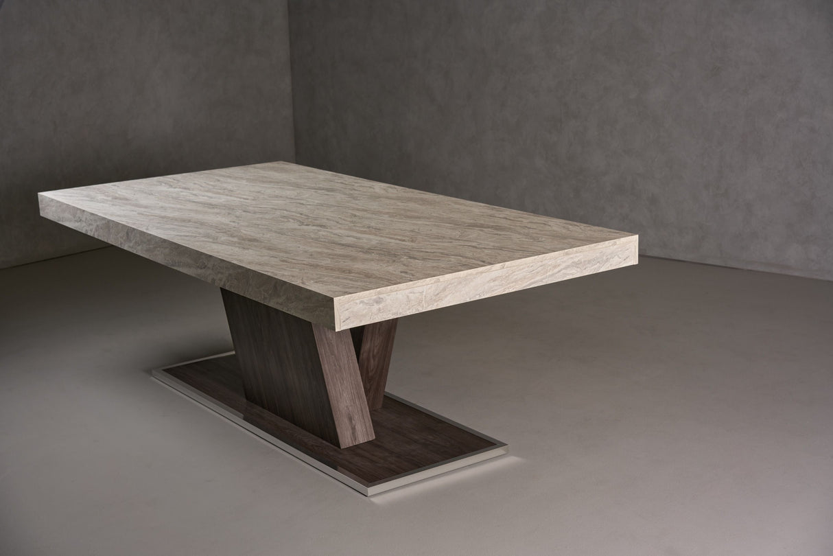 Vig Furniture Nova Domus Cairo - Italian Modern Faux Marble & Pecan Elm Extendable Dining Table