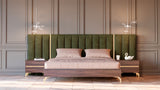 Eastern King Calabria Modern Walnut & Green Velvet Bedroom Set