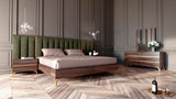 Eastern King Calabria Modern Walnut & Green Velvet Bedroom Set