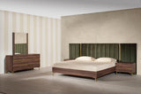 Eastern King Calabria Modern Walnut & Green Velvet Bed & Nightstands