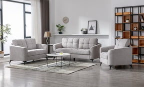Callie Light Gray Velvet Fabric Sofa Loveseat Chair Living Room Set