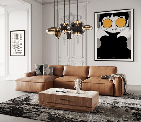 Modrest Cambria - Modern LAF Cognac Leather Sectional Sofa - sold by Home Elegance USA