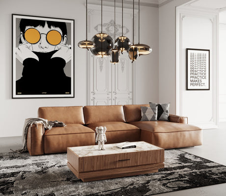 Modrest Cambria - Modern RAF Cognac Leather Sectional Sofa - sold by Home Elegance USA