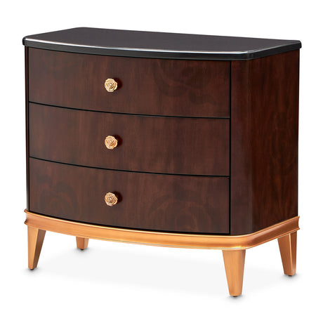 Camellia Field Nightstand in Warm Pecan with Black Marble Top | Aico by Michael Amini - Home Elegance USA