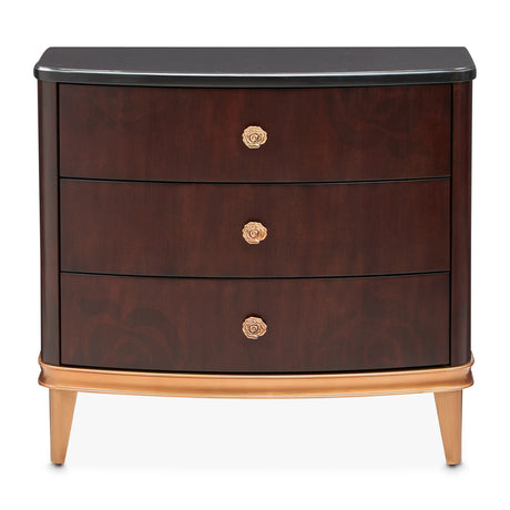 Camellia Field Nightstand in Warm Pecan with Black Marble Top | Aico by Michael Amini - Home Elegance USA