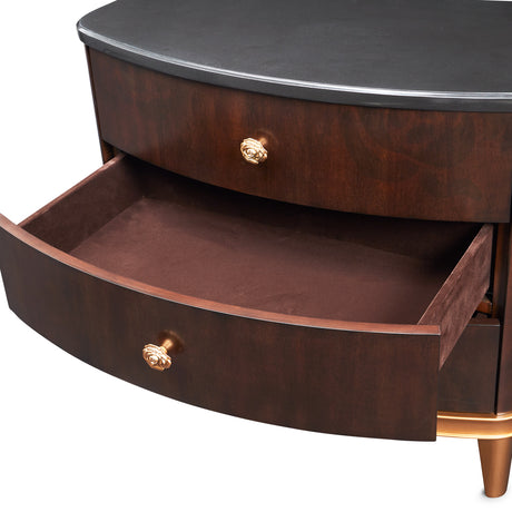 Camellia Field Nightstand in Warm Pecan with Black Marble Top | Aico by Michael Amini - Home Elegance USA