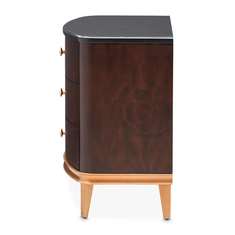 Camellia Field Nightstand in Warm Pecan with Black Marble Top | Aico by Michael Amini - Home Elegance USA