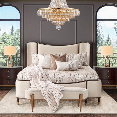 Camellia Field Upholstered Bed in Warm Pecan | Aico by Michael Amini