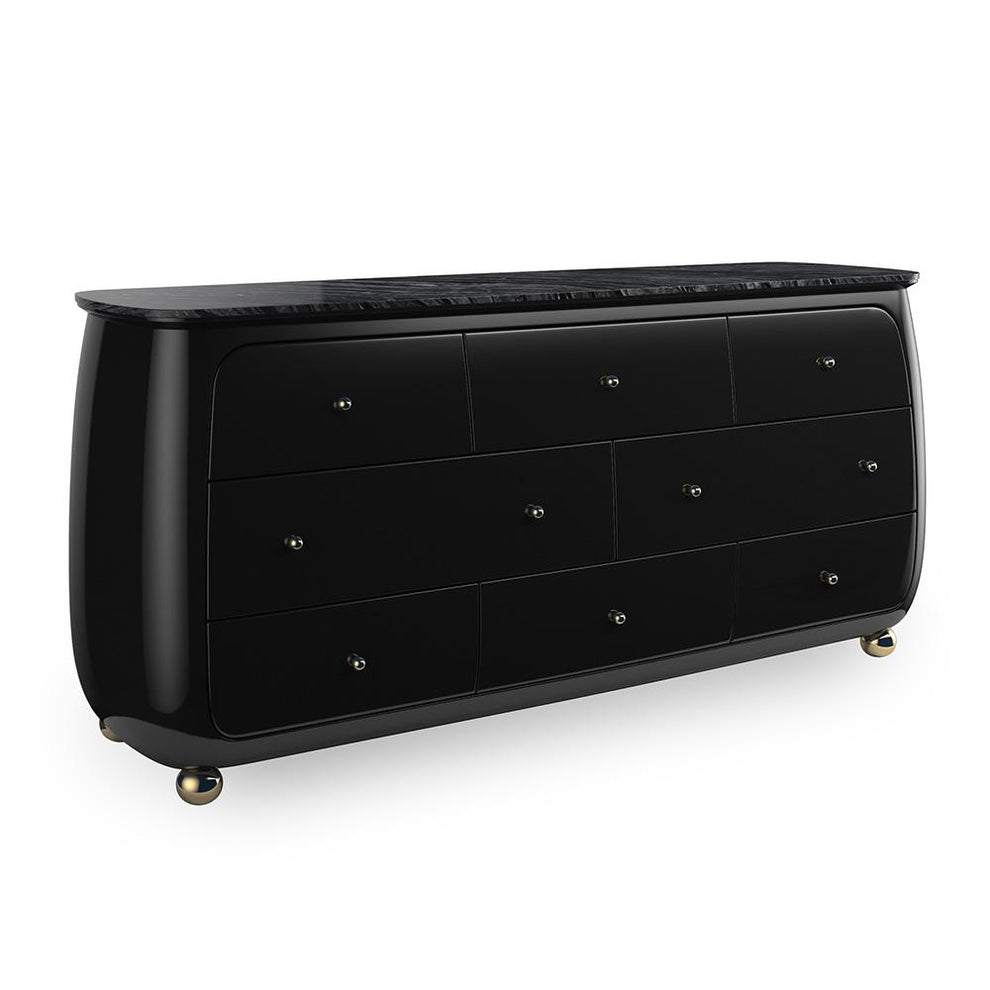 Caracole Cabochon Dresser in Piano Black with Black Stone Top
