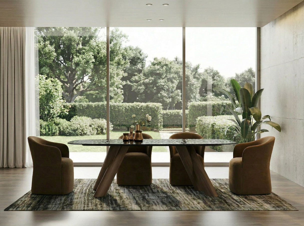 Carnaby - Modern Dark Grey Glass + Walnut Dining Table - View Image 1