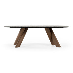 Carnaby - Modern Dark Grey Glass + Walnut Dining Table - View Image 1