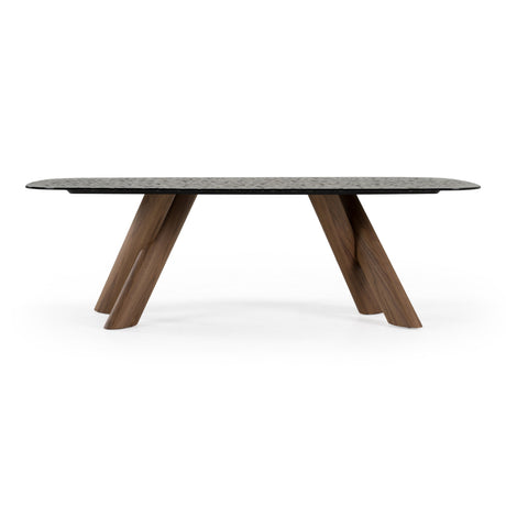 Carnaby - Modern Dark Grey Glass + Walnut Dining Table - View Image 1