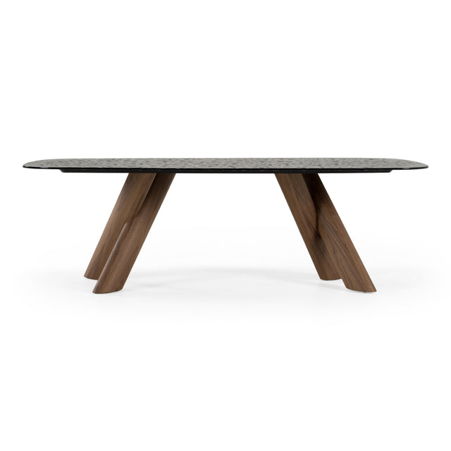 Carnaby - Modern Dark Grey Glass + Walnut Dining Table - View Image 1
