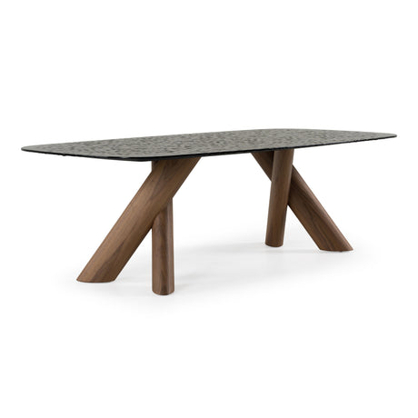 Carnaby - Modern Dark Grey Glass + Walnut Dining Table - View Image 1