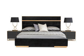Queen Cartier Modern Black Velvet & Brushed Bronze Bed - View Image 1