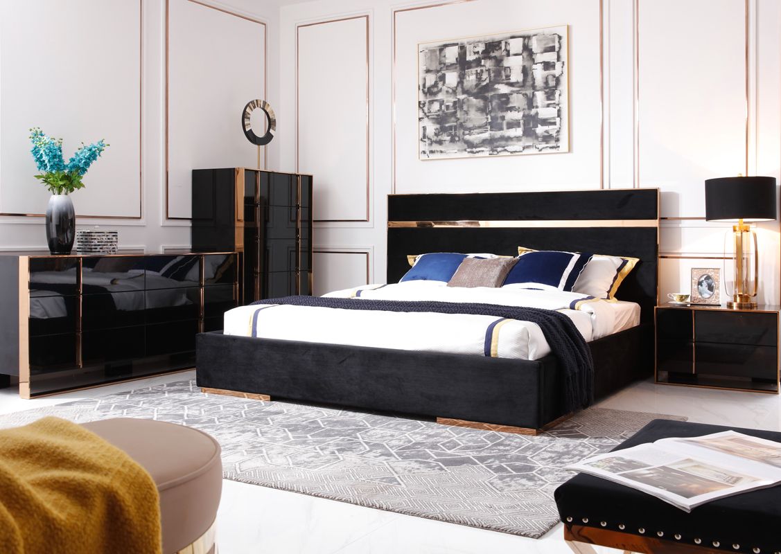 Cartier Modern Black & Rose Gold Bedroom Set – VIG Furniture - Home Elegance USA