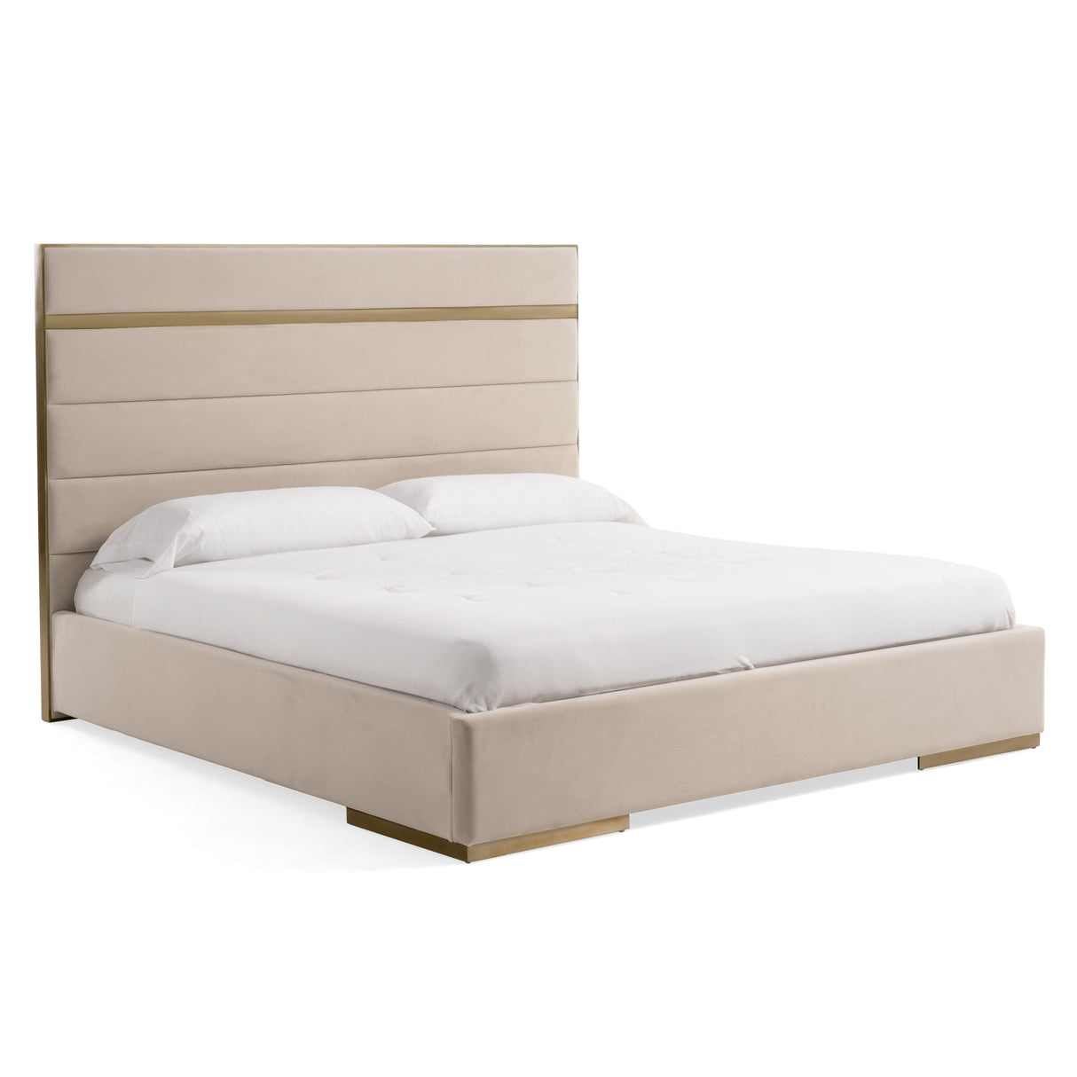 Cartier - Modern Beige Velvet and Brushed Brass EK Bed
