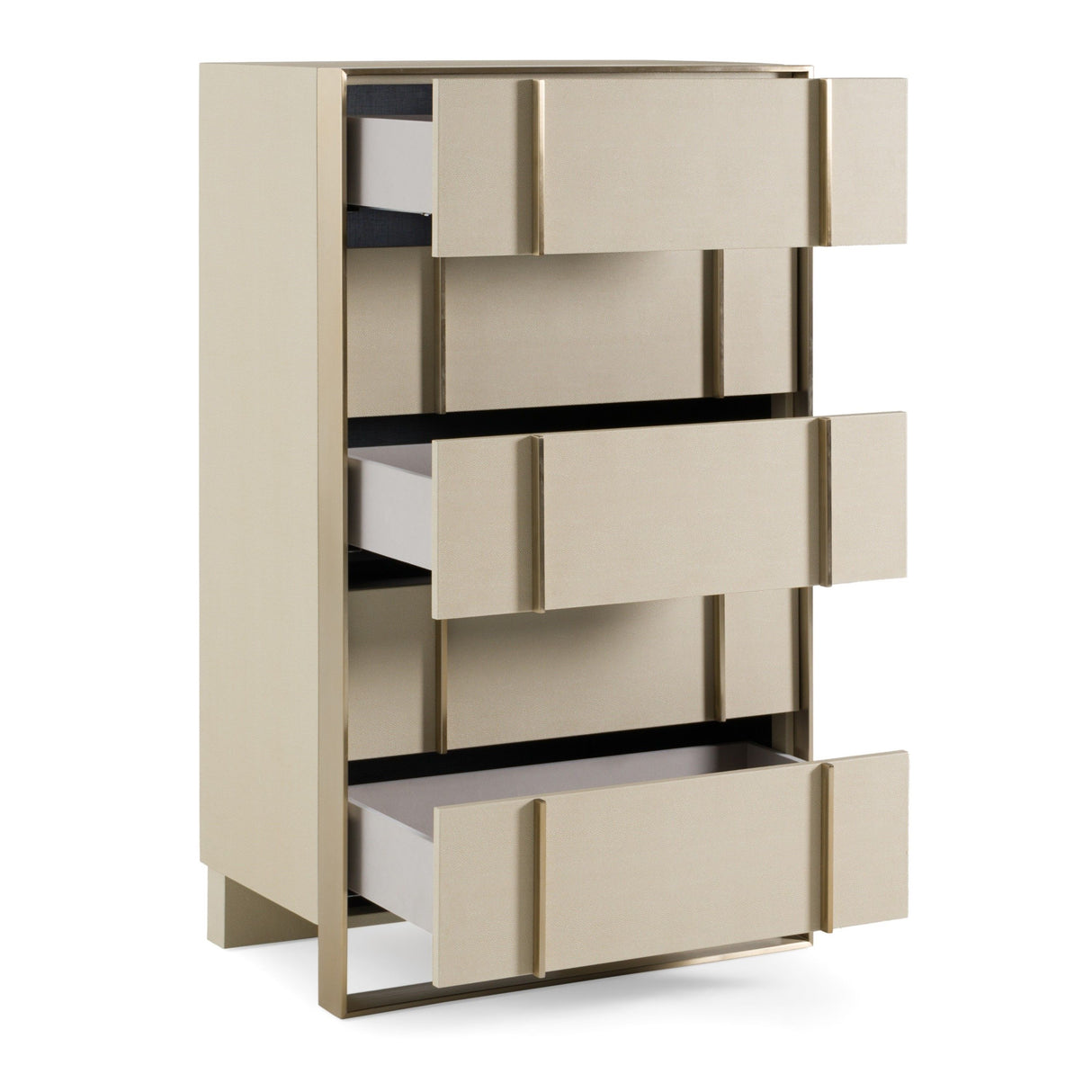 Nova Domus Cartier - Modern Beige Shagreen and Brushed Brass Chest