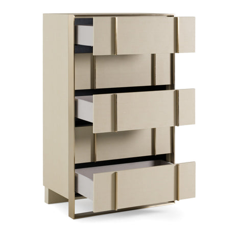 Nova Domus Cartier - Modern Beige Shagreen and Brushed Brass Chest
