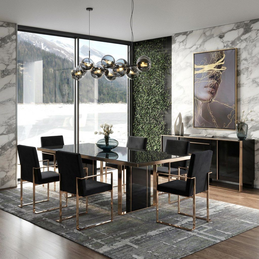 Cartier Black Glass & Rose Gold Dining Table Set – VIG Furniture