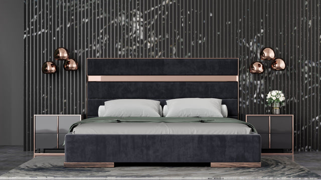 Cartier - California King Modern Black + Rose Gold Bed + Nightstands - View Image 1