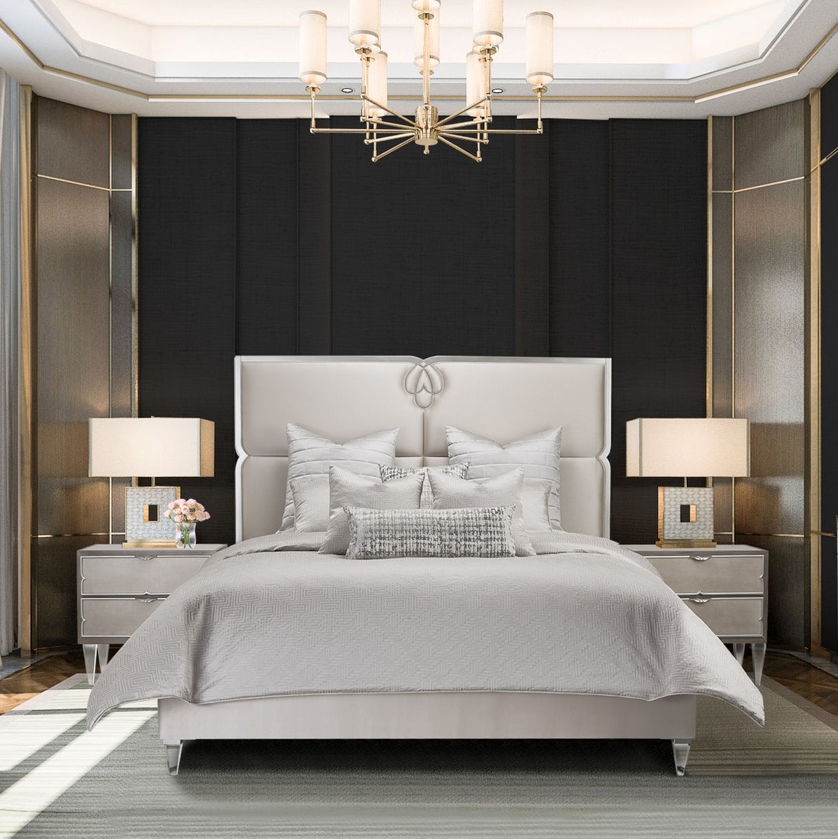Set Casey Comforter Set Platinum - Aico Furniture - Home Elegance USA