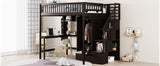 Full size Loft Bed with Bookshelf,Drawers,Desk,and Wardrobe-Espresso - Home Elegance USA