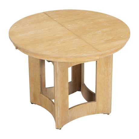 TOPMAX Farmhouse Extendable Round Dining Table Set for 4, 5-Piece Kitchen Table Set with 4 Upholstered Chairs and 16inch Removable Leaf for Small Places, Natural+Beige - sold by Home Elegance USA