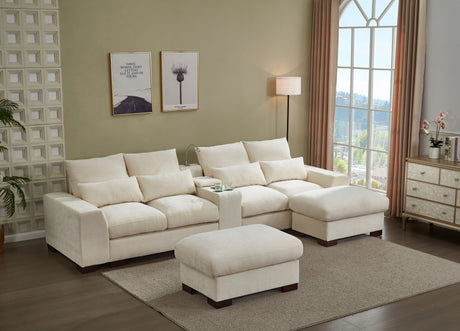 Modern Sectional Sofa Couch with Console,USB Charging Port,Reading Light,Cup Holder, Beige - sold by Home Elegance USA